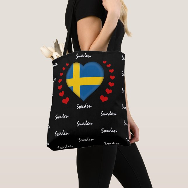 Sweden Flag & Heart, Swedish Flag fashion /sport Tote Bag (Close Up)