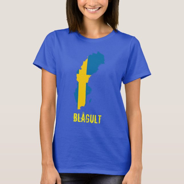 Sweden Flag Map Blågult T-Shirt (Front)