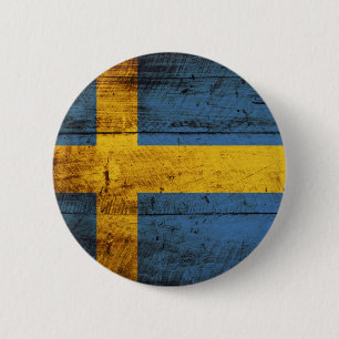 Sweden Flag on Old Wood Grain 6 Cm Round Badge