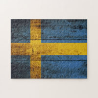 Sweden Flag on Old Wood Grain