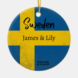 Sweden Flag Ornament, Personalised Sweden Ceramic Tree Decoration