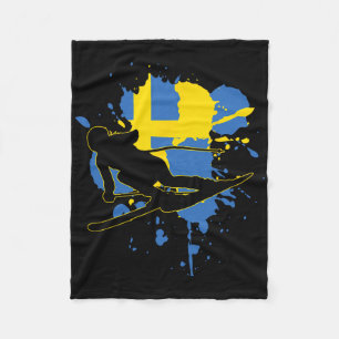 Sweden Flag Skier - Swedish Alpine Skiing  Fleece Blanket