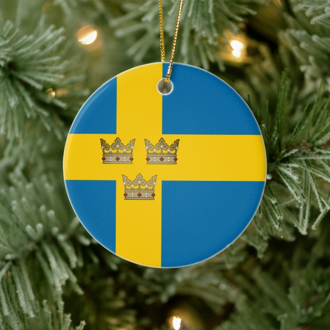 Sweden flag/ Three Crowns added Ceramic Tree Decoration (Tree)