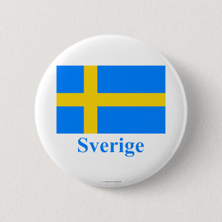 Sweden Flag with Name in Swedish 6 Cm Round Badge