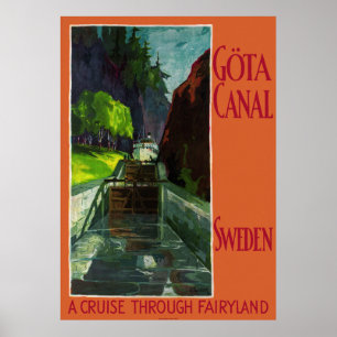 Sweden Göta Canal Vintage Travel Poster Restored