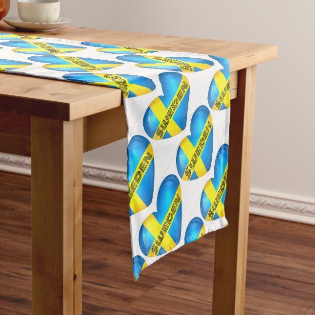 Sweden Heart Flag Short Table Runner (In Situ)
