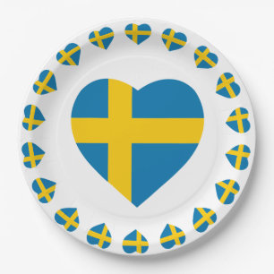SWEDEN HEART SHAPE FLAG PAPER PLATE
