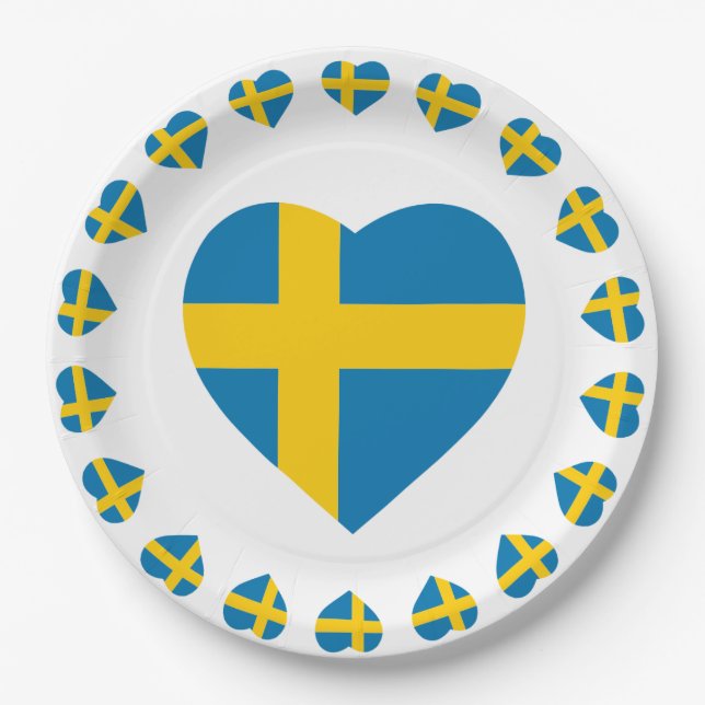 SWEDEN HEART SHAPE FLAG PAPER PLATE (Front)