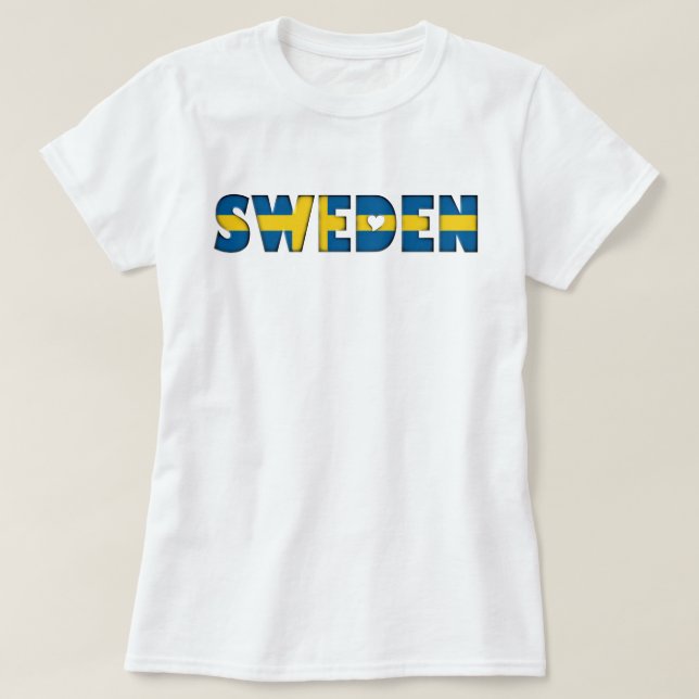 Sweden Hearts Typography Country Flag Colours T-Shirt (Design Front)