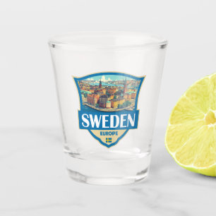Sweden Illustration Retro Badge Shot Glass