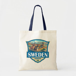 Sweden Illustration Retro Badge Tote Bag