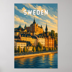 Sweden Illustration Travel Art Vintage Poster
