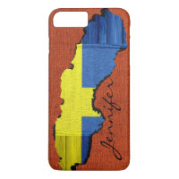 Sweden Map Flag Burlap Wood Look