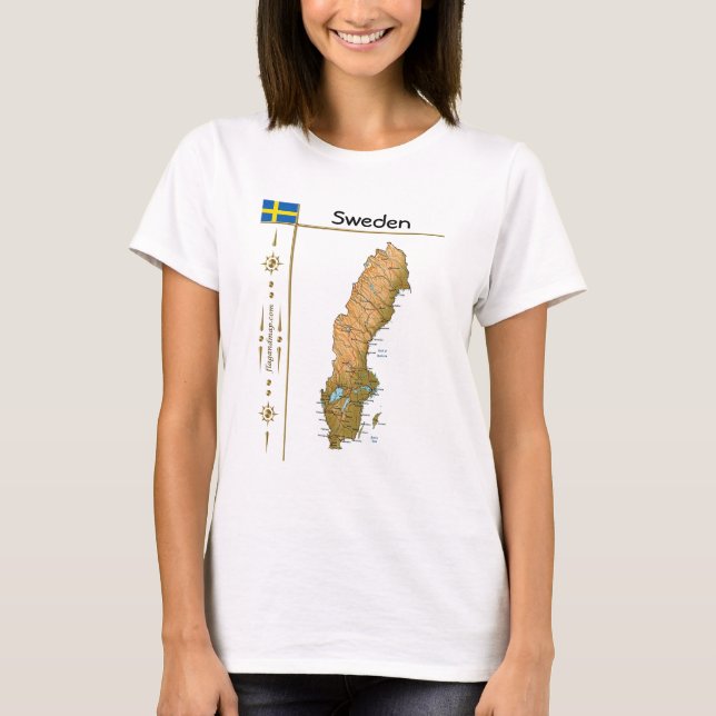 Sweden Map + Flag + Title T-Shirt (Front)