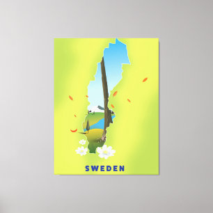 Sweden map illustrated travel poster. canvas print