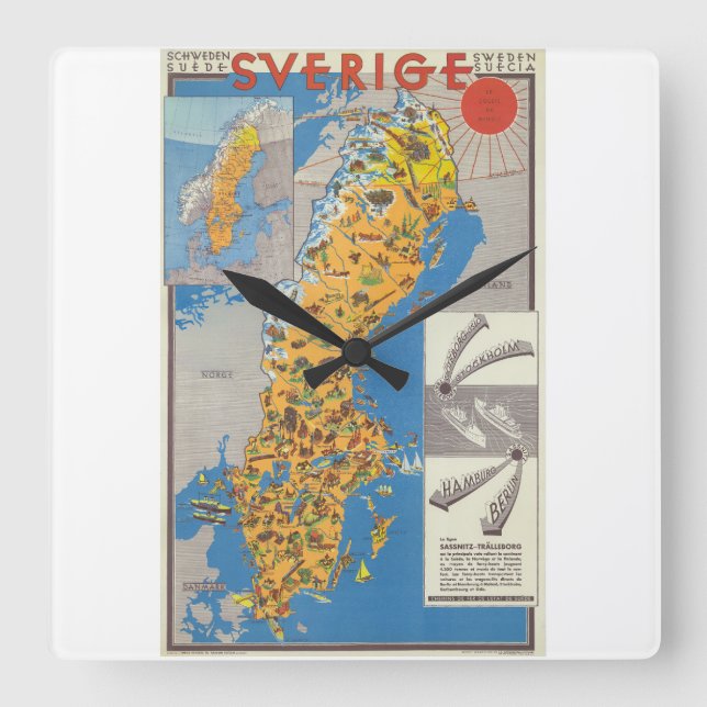 Sweden Map Square Wall Clock (Front)
