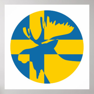 Sweden Moose Swedish National Animal Flag Poster
