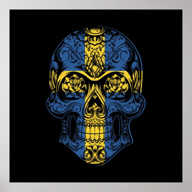 Sweden Skull And Roses Flag Poster (Front)