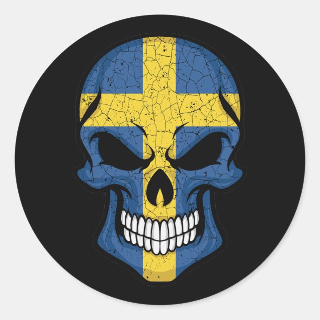 Sweden Smiling Skull Flag Classic Round Sticker (Front)