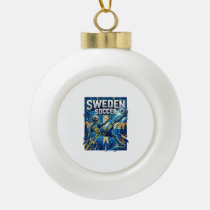 Sweden Soccer Skeleton Striker Nations Poster Styl Ceramic Ball Christmas Ornament
