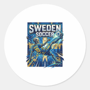 Sweden Soccer Skeleton Striker Nations Poster Styl Classic Round Sticker