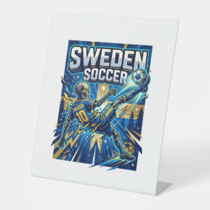 Sweden Soccer Skeleton Striker Nations Poster Styl Pedestal Sign