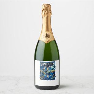 Sweden Soccer Skeleton Striker Nations Poster Styl Sparkling Wine Label