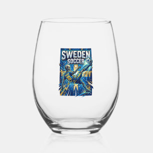 Sweden Soccer Skeleton Striker Nations Poster Styl Stemless Wine Glass