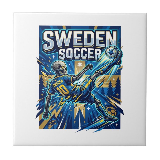Sweden Soccer Skeleton Striker Nations Poster Styl Tile (Front)
