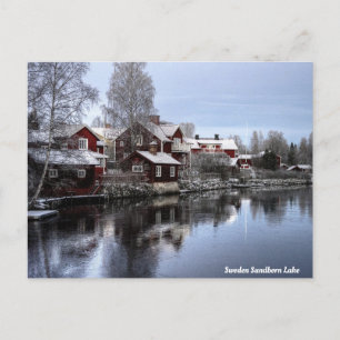 Sweden Sundborn Lake in Winter Holiday Postcard