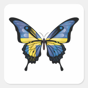 Sweden Swallowtail Butterfly Flag Square Sticker
