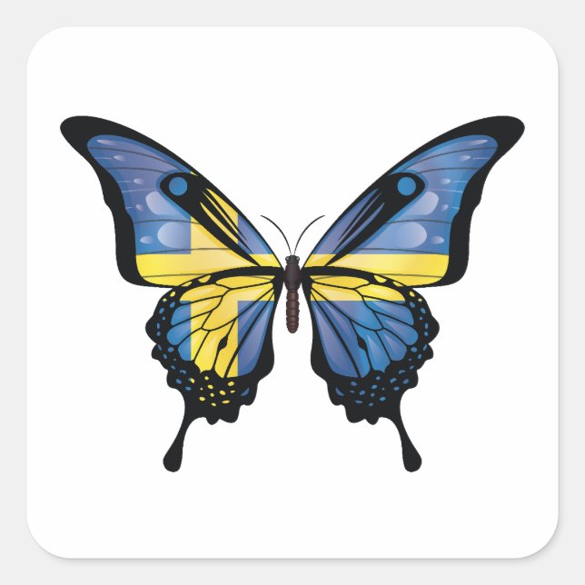 Sweden Swallowtail Butterfly Flag Square Sticker (Front)