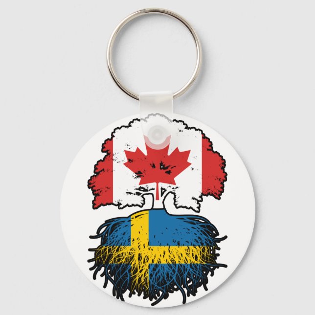 Sweden Swedish Canadian Canada Tree Roots Flag Key Ring (Front)
