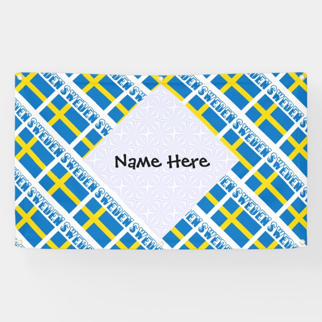Sweden Swedish Flag Black Tiled Personalisation  Banner (Horizontal)