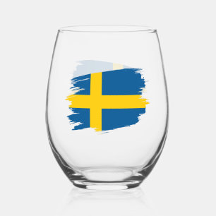 Sweden, Swedish Flag Stemless Wine Glass