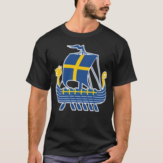 Sweden Viking Ship Gift Valhalla Swedish Viking T-Shirt (Front)