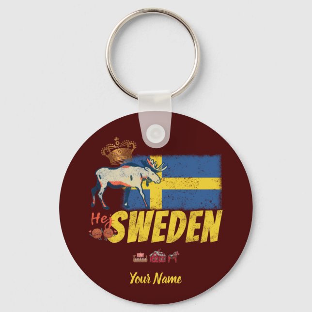 Sweden vintage flag and moose souvenir key ring (Front)