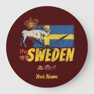 Sweden vintage flag and moose souvenir large clock