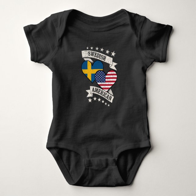 Swedish American Heart Flags Sweden America Baby Bodysuit (Front)