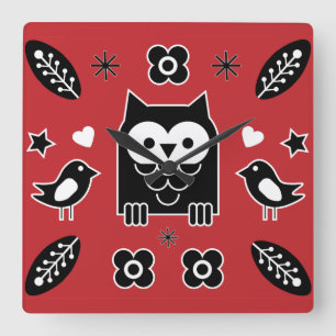 Swedish And Finish Folk Art Gift Square Wall Clock