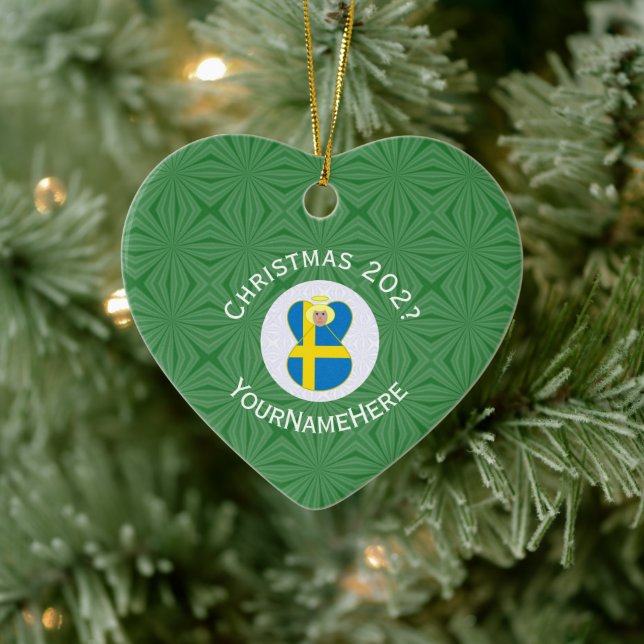 Swedish Angel Christmas Flag Personalised  Ceramic Tree Decoration (Tree)