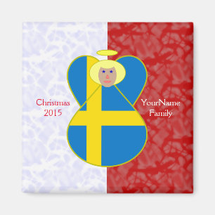Swedish Angel Flag on Red and White Personalised  Magnet