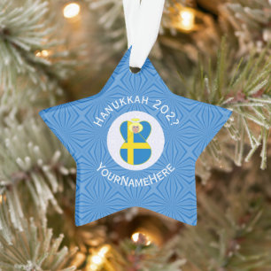 Swedish Angel Hanukkah Flag Personalised  Ornament
