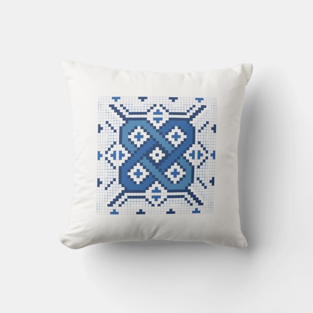 Swedish Blue Röllakan Outline Pattern Cushion (Front)