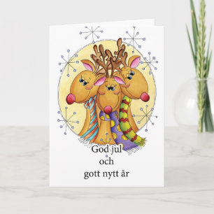Swedish Christmas Card - Reindeer - God jul och go