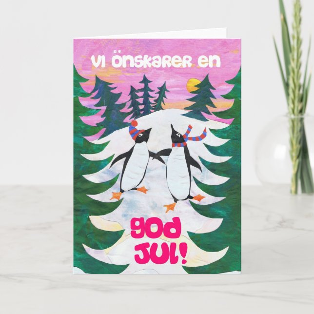 Swedish Christmas Card - Skating Penguins (Front)