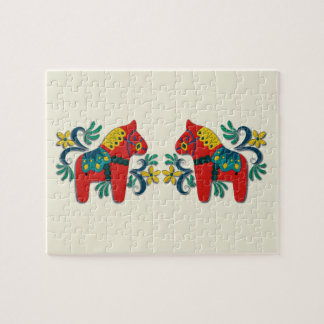 Swedish Christmas Dala Horse Scandinavian Twins Jigsaw Puzzle