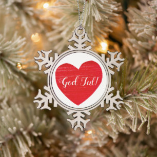 Swedish Christmas Red Heart Personalised Snowflake Pewter Christmas Ornament