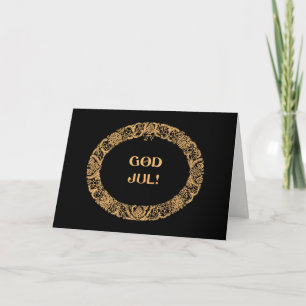 Swedish Christmas Wreath Gold-effect Black Holiday Card