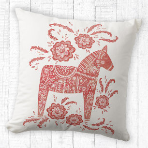 Swedish Dala Horse Art Scatter Cushion